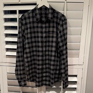 John Varvatos Black and Gray Plaid Shirt